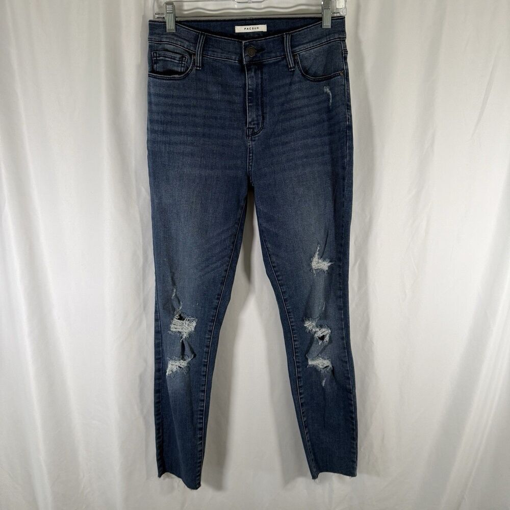 Pacsun Jeggings Women's 28 Medium Wash Distressed High Rise Button Zip